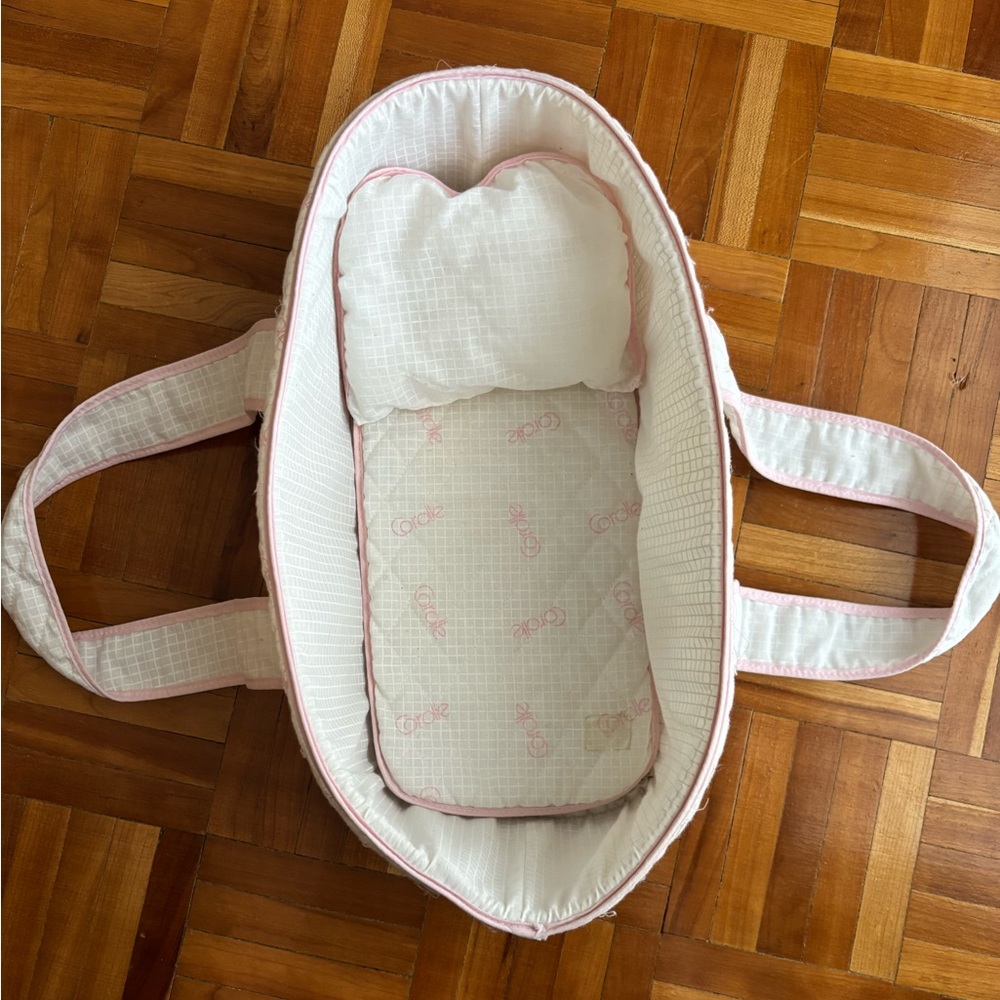 Vintage Corolle Doll Carrier | 1980s Bassinet | Pink Quilted
